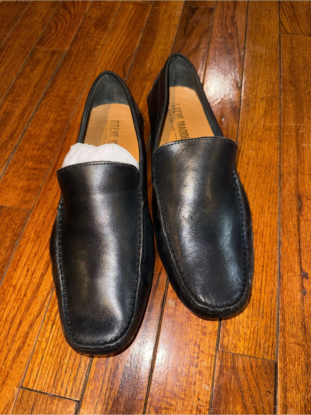 Steve Madden Black Leather Slip-On Loafers — Men’s Classic